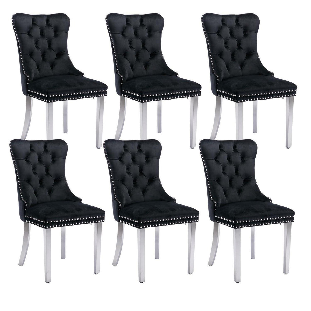 Samt Esszimmerstühle 6er Set mit Edelstahlbeinen Schwarz