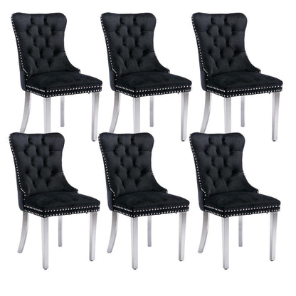 Samt Esszimmerstühle 6er Set mit Edelstahlbeinen Schwarz
