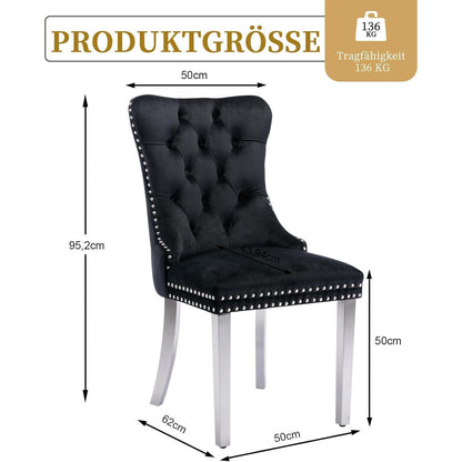 Samt Esszimmerstühle 6er Set mit Edelstahlbeinen Schwarz