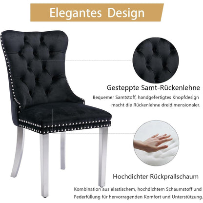 Samt Esszimmerstühle 6er Set mit Edelstahlbeinen Schwarz