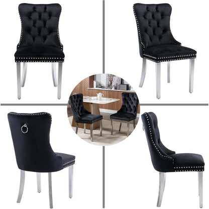 Samt Esszimmerstühle 6er Set mit Edelstahlbeinen Schwarz