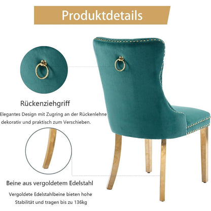 Samt Esszimmerstühle 2er Set mit goldenen Beinen