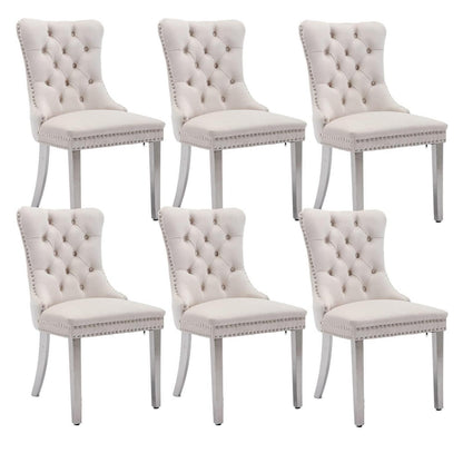 Samt Esszimmerstühle 6er Set mit Edelstahlbeinen – Beige