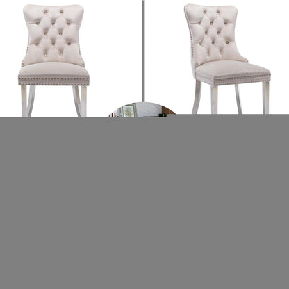 Samt Esszimmerstühle 6er Set mit Edelstahlbeinen – Beige