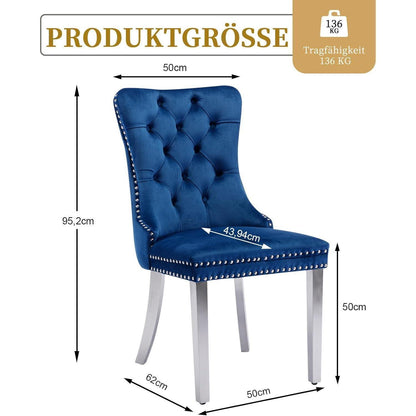 Samt Esszimmerstühle 6er Set mit Edelstahlbeinen (Blau)