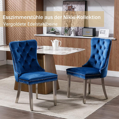 Samt Esszimmerstühle 6er Set mit Edelstahlbeinen (Blau)