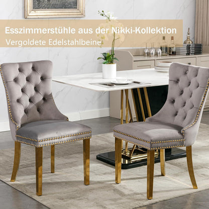 Samt Esszimmerstühle 2er Set mit goldenen Beinen
