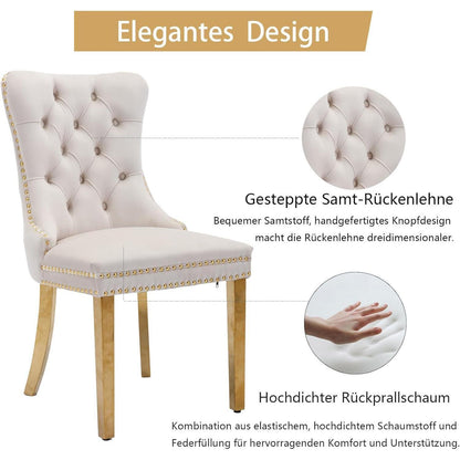 8x Samt Esszimmerstühle mit goldenen Beinen – Beige
