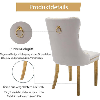 8x Samt Esszimmerstühle mit goldenen Beinen – Beige