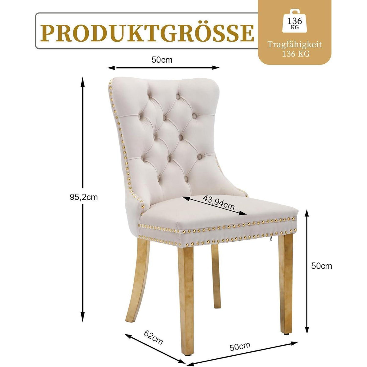 Samt Esszimmerstühle 2er Set mit goldenen Beinen