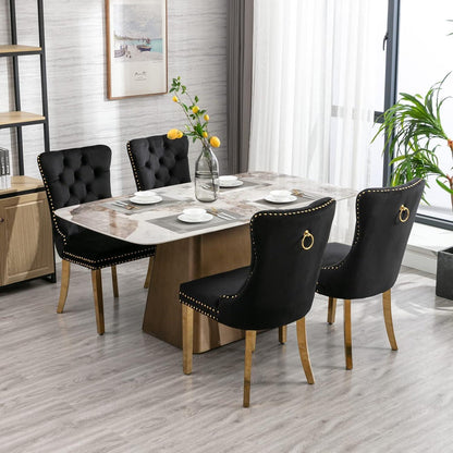 Samt Esszimmerstühle 4er Set mit goldenen Beinen