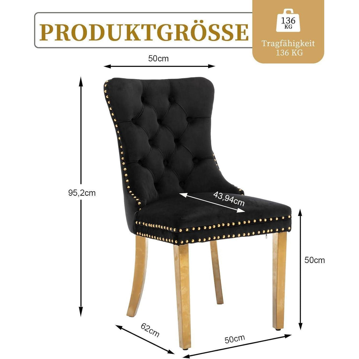 Samt Esszimmerstühle 4er Set mit goldenen Beinen