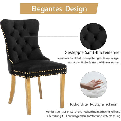 Samt Esszimmerstühle 4er Set mit goldenen Beinen