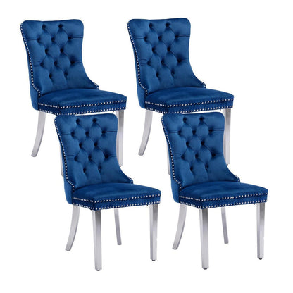 Samt Esszimmerstühle 4er Set mit Edelstahlbeinen (Blau)
