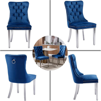 Samt Esszimmerstühle 4er Set mit Edelstahlbeinen (Blau)