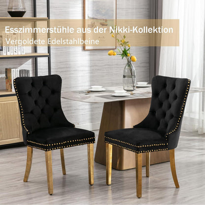 Samt Esszimmerstühle 6er Set mit goldenen Beinen