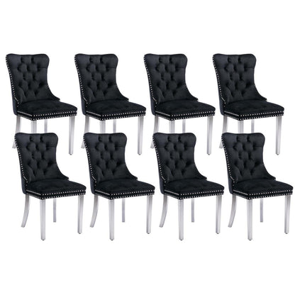 8x Samt Esszimmerstühle mit Edelstahlbeinen Schwarz