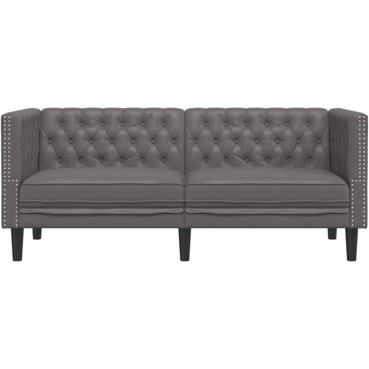 Chesterfield Sofa 2-Sitzer Grau Kunstleder Polstersofa