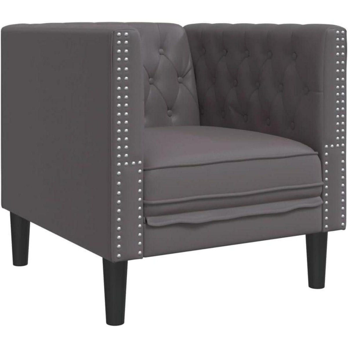 Chesterfield Sessel Grau Kunstleder – 1-Sitzer Polstersofa