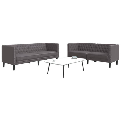 Chesterfield Sofa 2-Sitzer + 3-Sitzer Grau Kunstleder