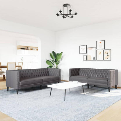 Chesterfield Sofa 2-Sitzer + 3-Sitzer Grau Kunstleder