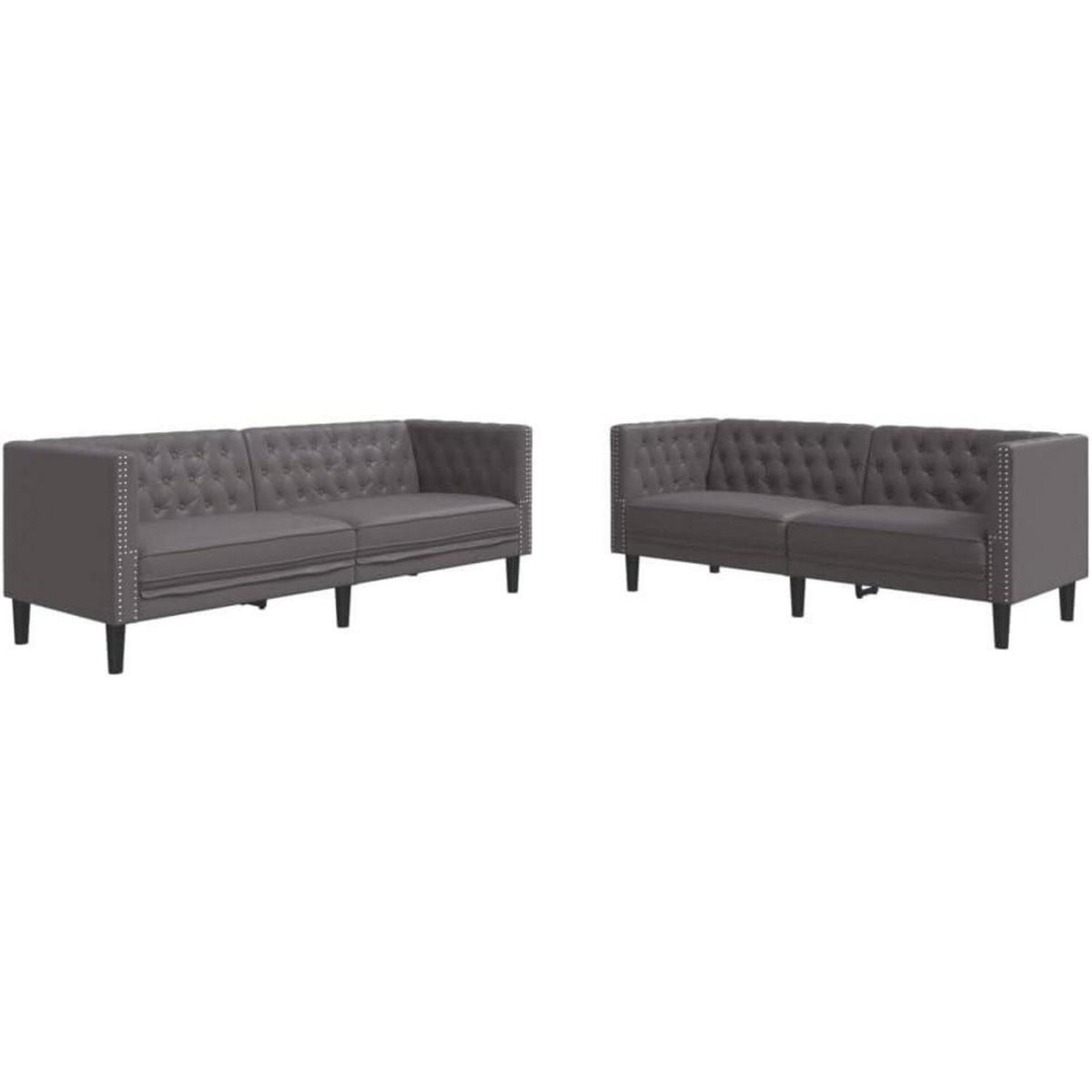 Chesterfield Sofa 2-Sitzer + 3-Sitzer Grau Kunstleder