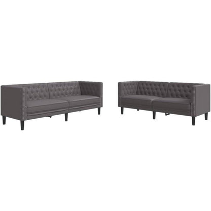 Chesterfield Sofa 2-Sitzer + 3-Sitzer Grau Kunstleder