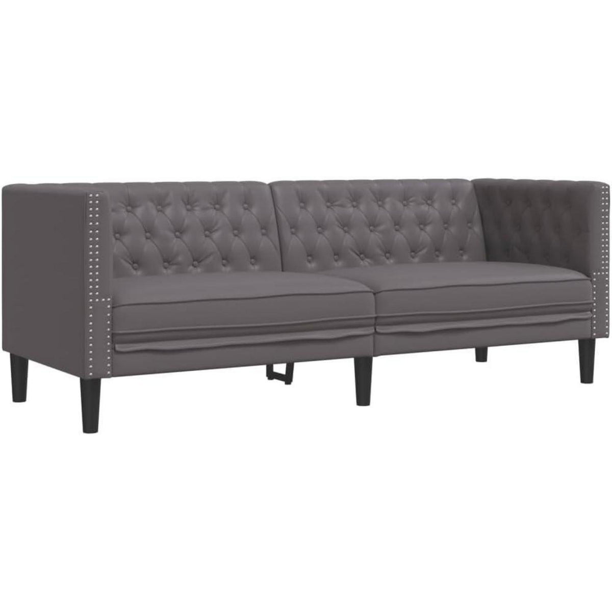 Chesterfield Sofa 2-Sitzer + 3-Sitzer Grau Kunstleder
