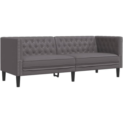 Chesterfield Sofa 2-Sitzer + 3-Sitzer Grau Kunstleder