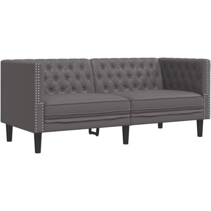 Chesterfield Sofa 2-Sitzer + 3-Sitzer Grau Kunstleder
