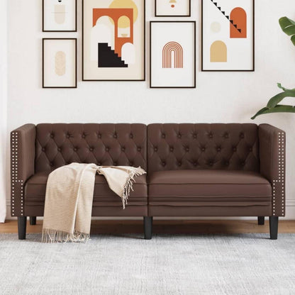 Chesterfield 2-Sitzer Sofa Braun Kunstleder Polstersofa