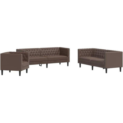 Chesterfield Polstersofa Braun – Sessel, 2-Sitzer & 3-Sitzer