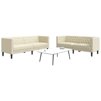 Chesterfield Sofa 2-Sitzer + 3-Sitzer Creme Kunstleder