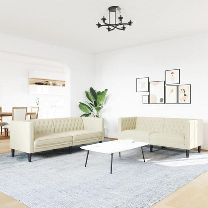Chesterfield Sofa 2-Sitzer + 3-Sitzer Creme Kunstleder