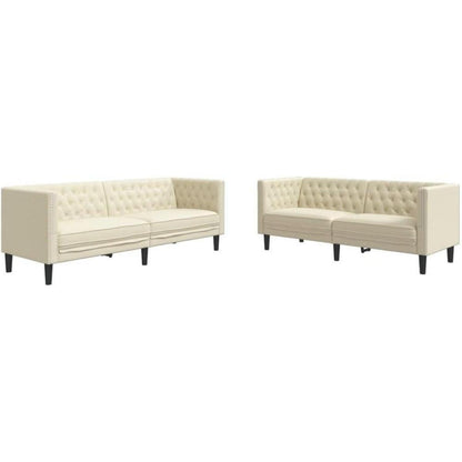 Chesterfield Sofa 2-Sitzer + 3-Sitzer Creme Kunstleder