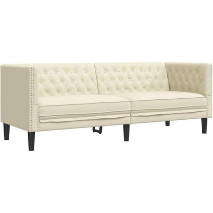 Chesterfield Sofa 2-Sitzer + 3-Sitzer Creme Kunstleder