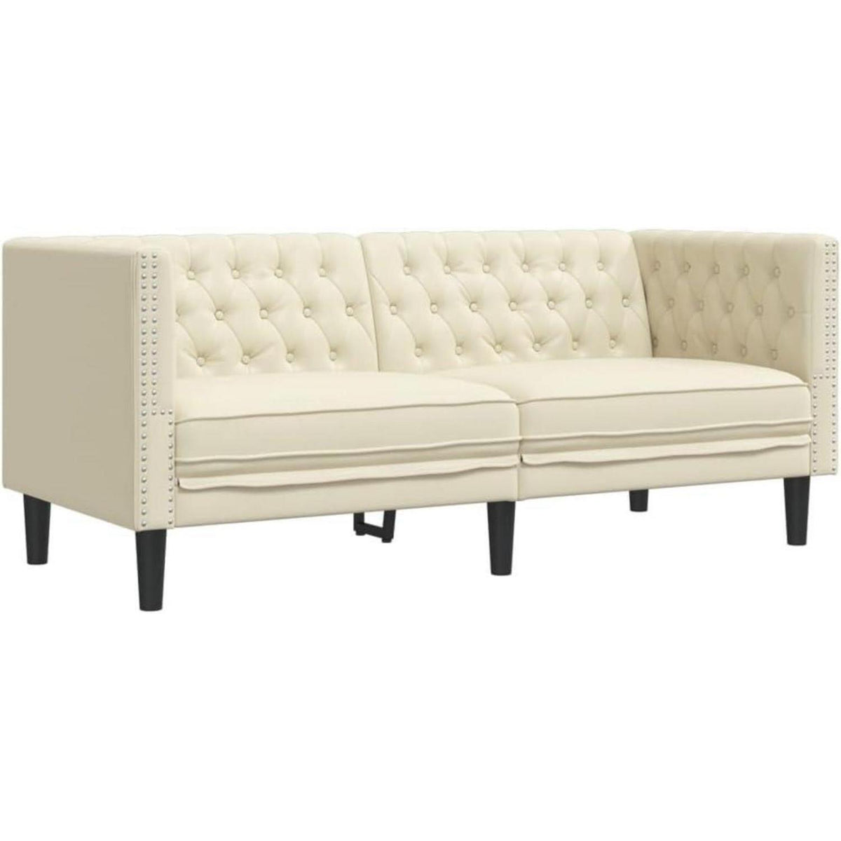 Chesterfield Sofa 2-Sitzer + 3-Sitzer Creme Kunstleder