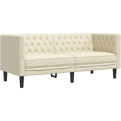 Chesterfield Sofa 2-Sitzer + 3-Sitzer Creme Kunstleder