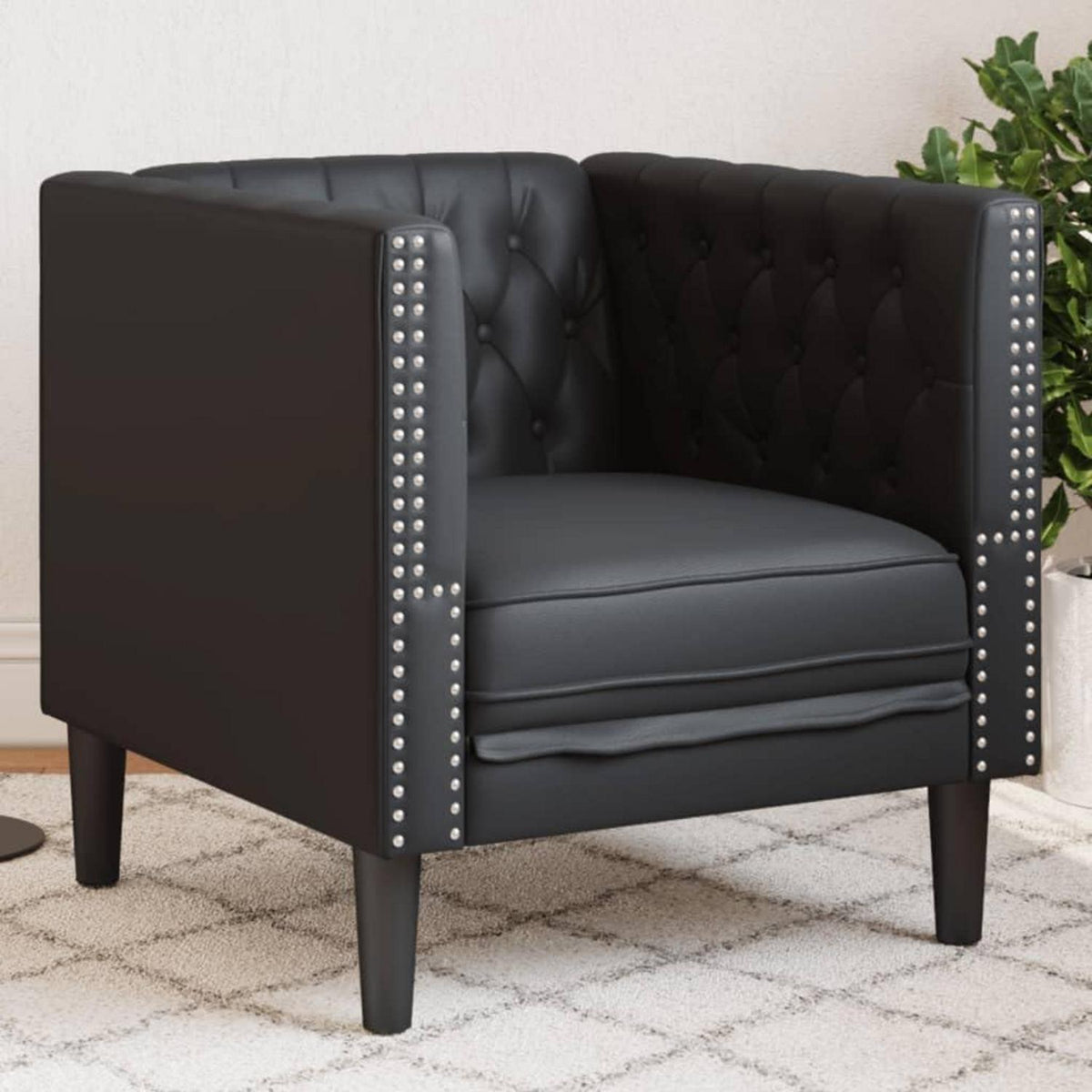 Chesterfield Sessel Schwarz Kunstleder 1-Sitzer
