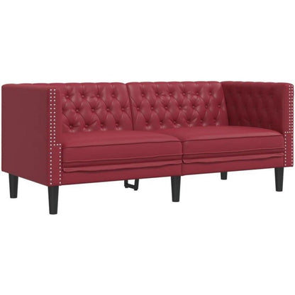Chesterfield Sofa 2-Sitzer Kunstleder Weinrot