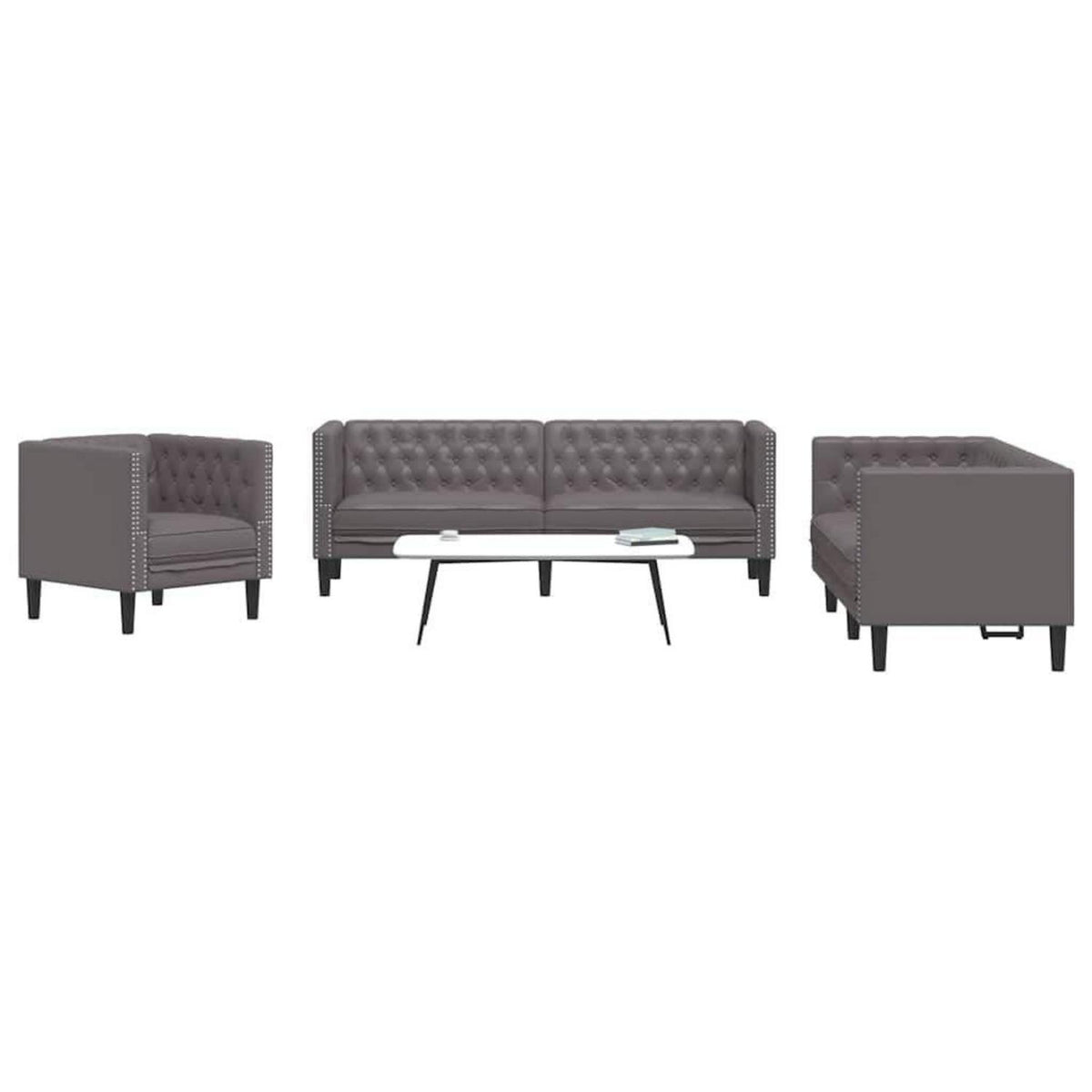 Chesterfield Polstersofa Grau – Sessel, 2-Sitzer & 3-Sitzer