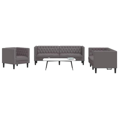 Chesterfield Polstersofa Grau – Sessel, 2-Sitzer & 3-Sitzer