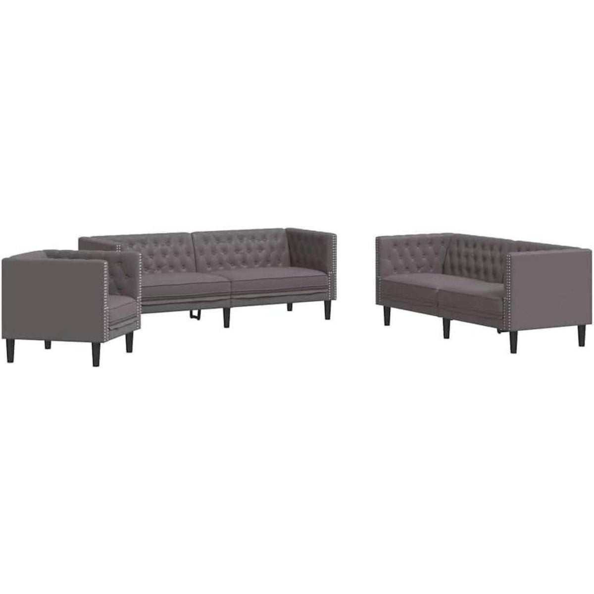 Chesterfield Polstersofa Grau – Sessel, 2-Sitzer & 3-Sitzer