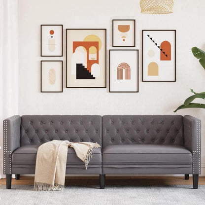 Chesterfield Sofa 3-Sitzer Grau Kunstleder Polstersofa