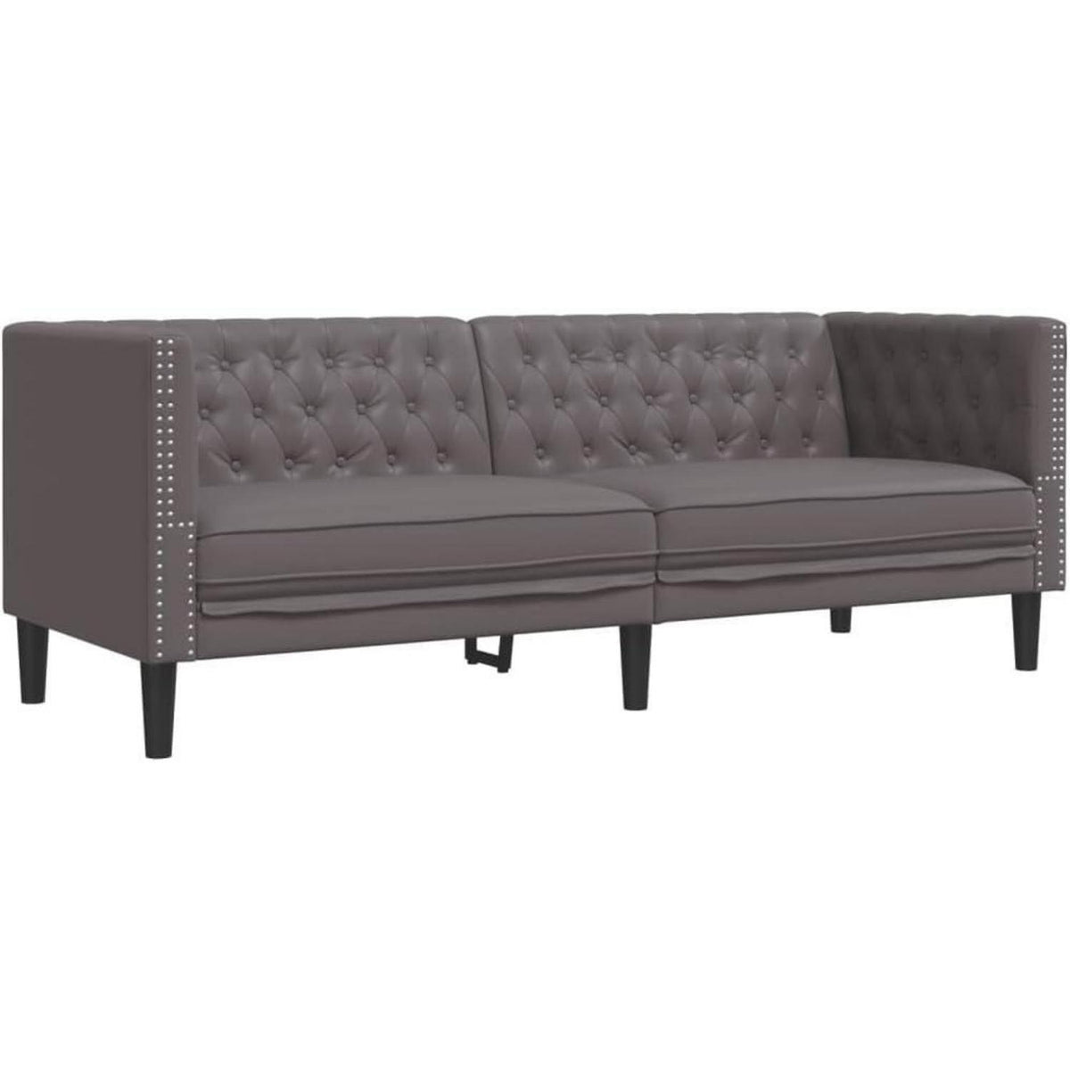 Chesterfield Sofa 3-Sitzer Grau Kunstleder Polstersofa