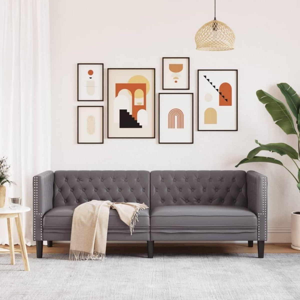 Chesterfield Sofa 3-Sitzer Grau Kunstleder Polstersofa