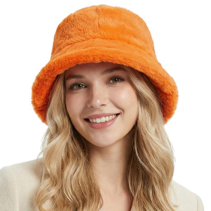 Flauschige Winter Fischerhut Damen Orange