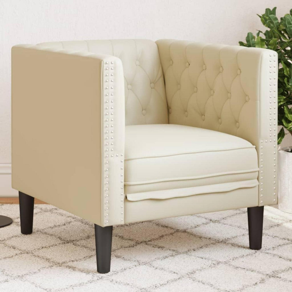 Chesterfield Sessel Creme Kunstleder 1-Sitzer Polstersofa