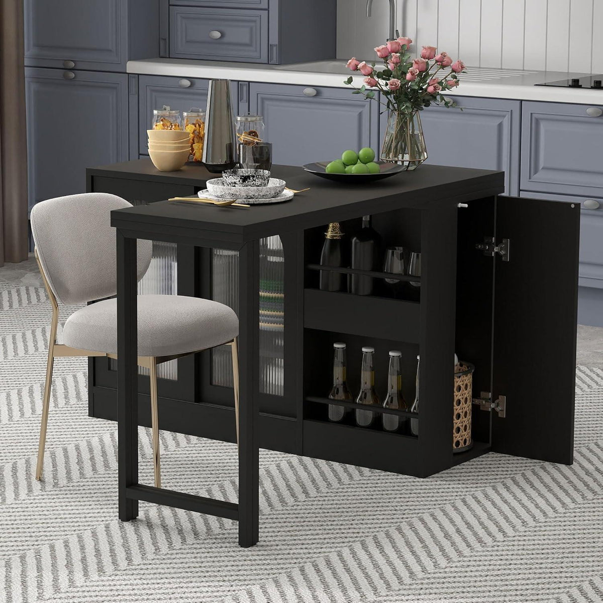 Klappbarer Esstisch mit Stauraum & Schublade – Schwarz 121.5x76.7cm