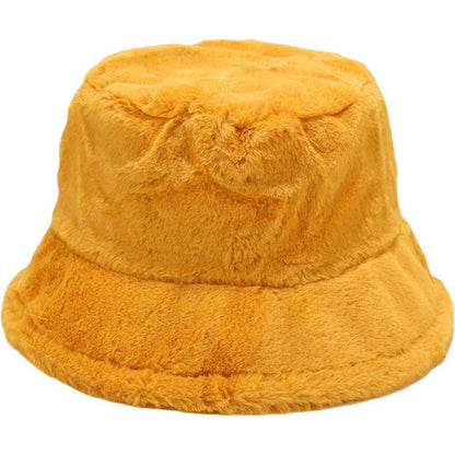 Flauschige Winter Fischerhut Damen Gelb – Warm & Verstellbar